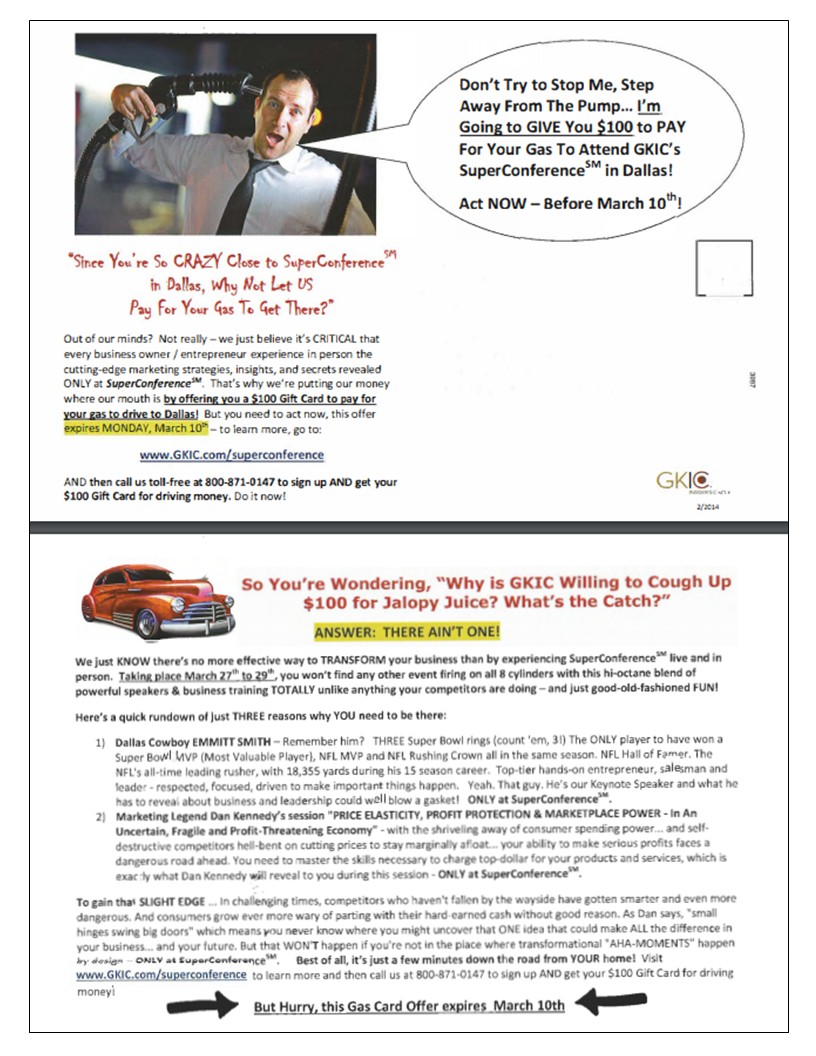 GKIC Event Direct Mail — gas card hook