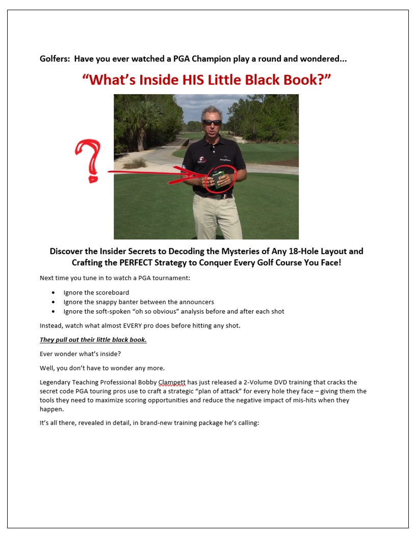 Bobby Clampett golf strategy sales page