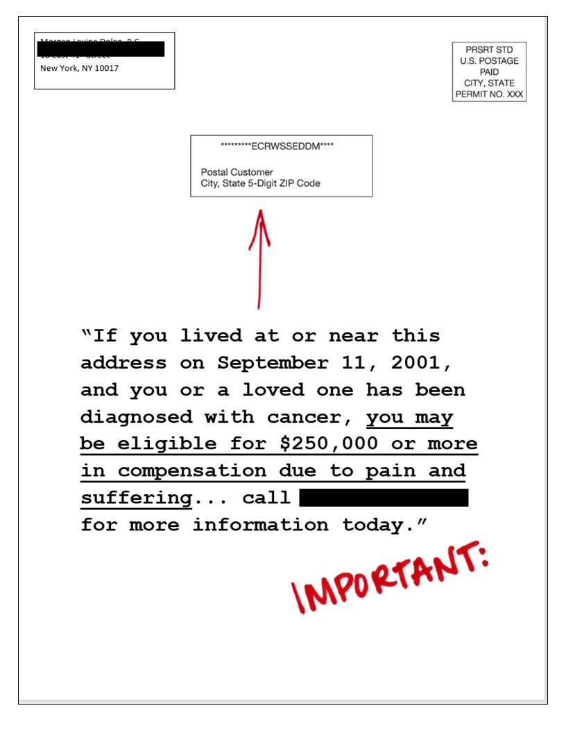 9/11 victim compensation legal direct mail